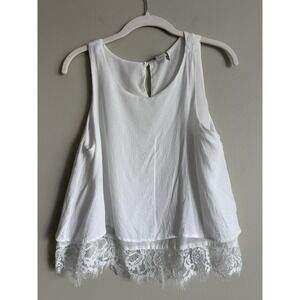 Women's White Flowy Lace Key Hole Rank; Size Medium